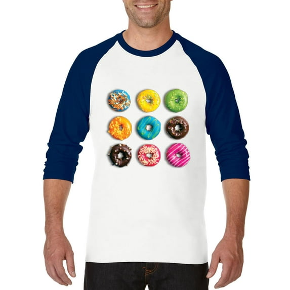 MmF - Mens Raglan Sleeve Baseball T-Shirts, up to Size 3XL - Love Food Donuts Doughnuts