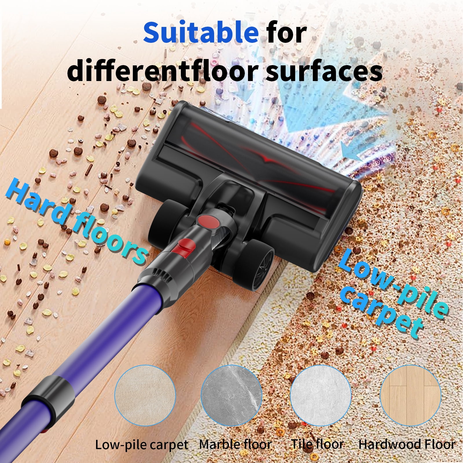 Blossom Cordless Vacuum Cleaner, 600W 50KPA 50 Mins Runtime Vacuum Cleaners for Home, Self-Standing Stick Vacuum with Anti-Tangle Brush, LED Touch Screen for Pet Hair/Carpet/Floor
