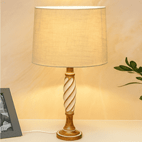 Antique White Twister Wood Table lamp, Rustic Farmhouse Bedside Light, Khadi Fabric shade