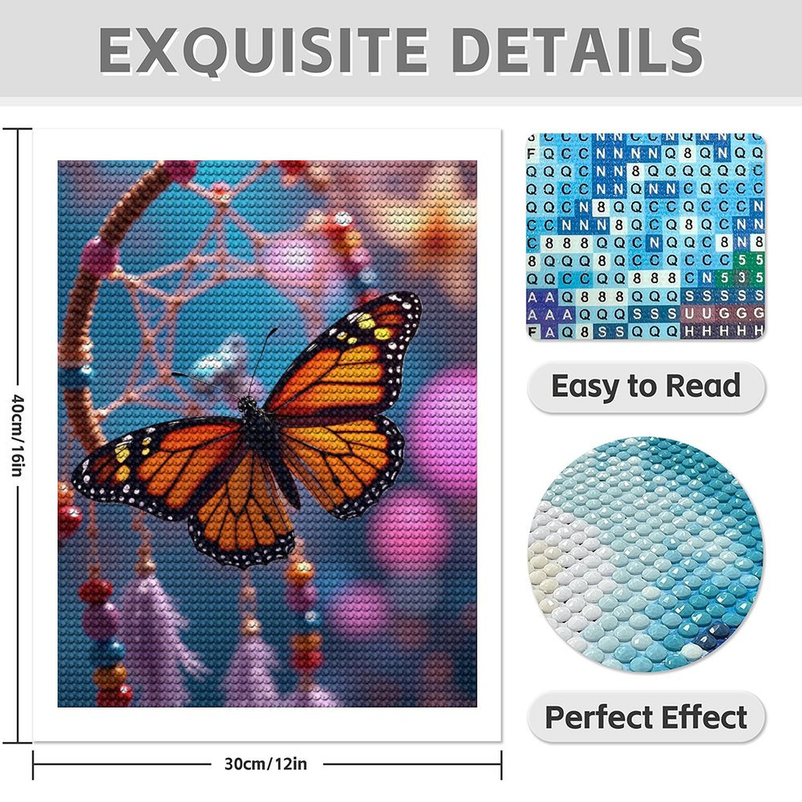 Diamond Art Kits for Adults - Modern Butterfly Burnt Orange Print No.1060 5D Frameless Dimond Painting Kit for Adults Beginner, Round Diamond Kits for Home Wall Decor, Gift for Women