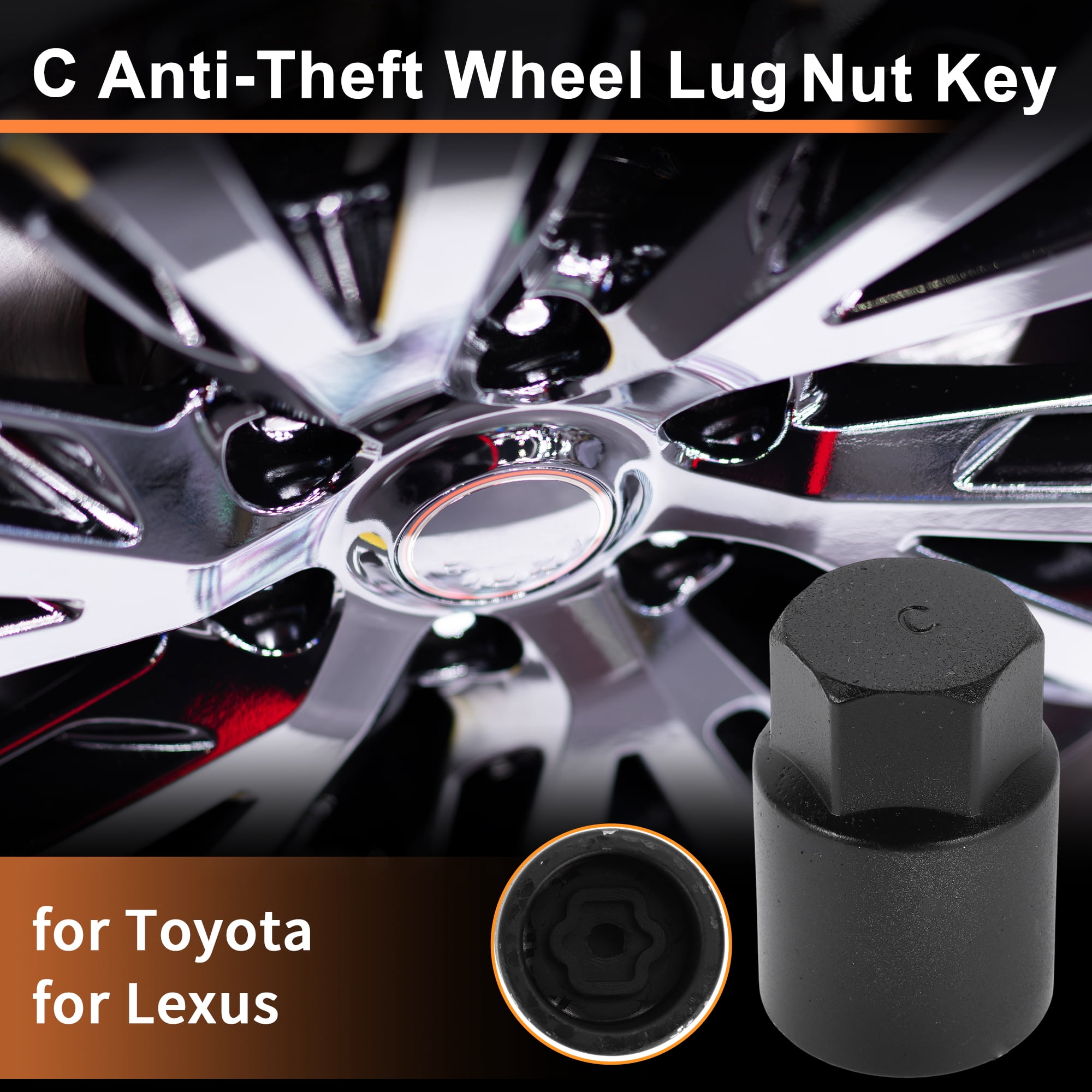 Unique Bargains Wheel Lock Lug Nut for Toyota Anti-Theft Key Socket Black C