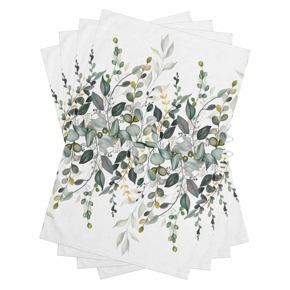 Green Eucalyptus Kitchen Towels Set of 4, Water Absorbent Dish Towel, Watercolor Spring Weeping Botanical Decorative Hand Towels - Quick Drying Cloth for Cooking Baking, 18x28 Inch