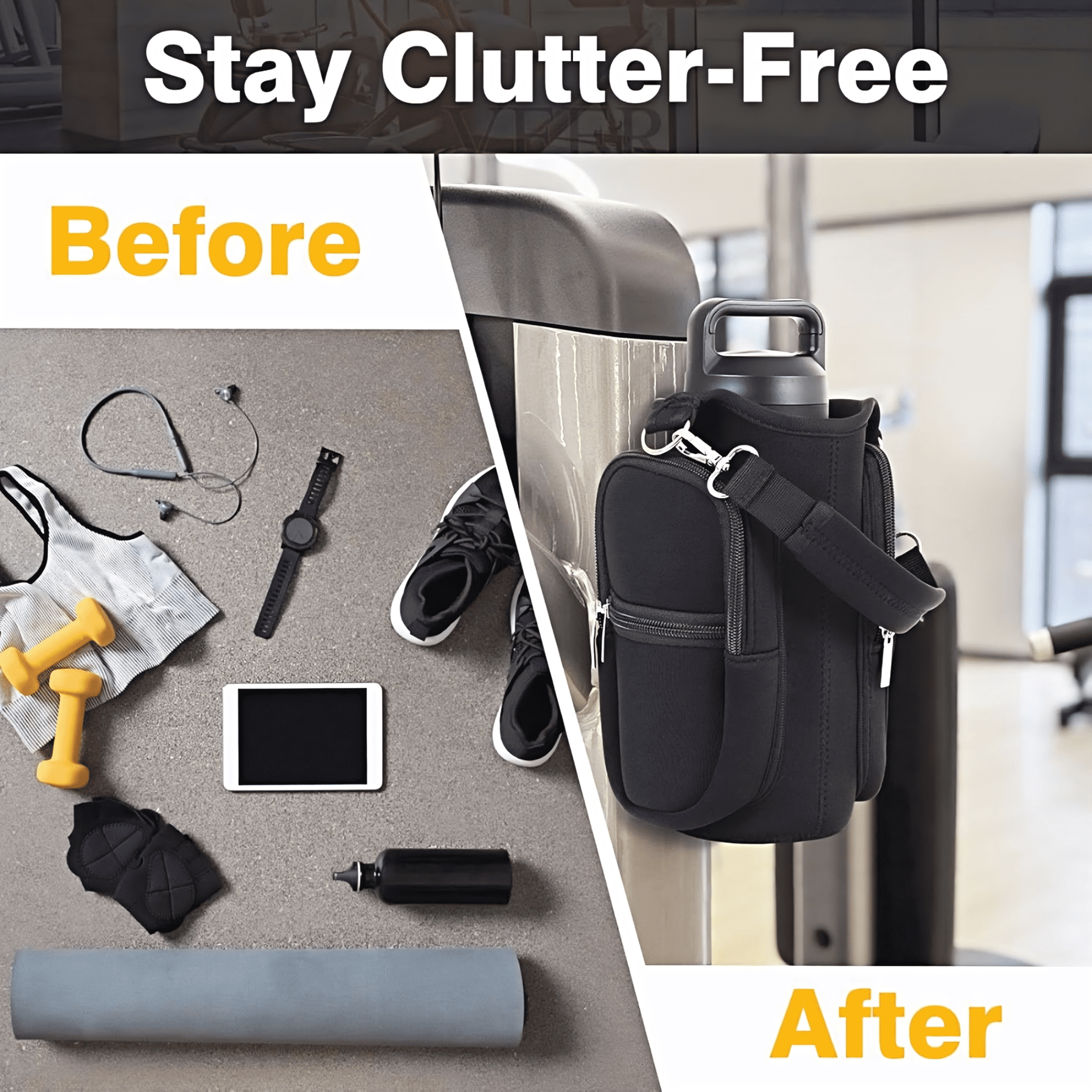 Magnetic Gym Water Bottle Bag with Transparent Window, Fits 21-40 oz Bottles