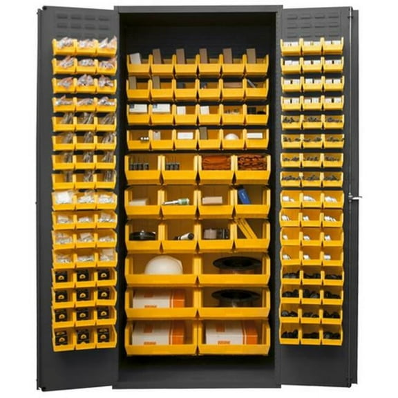 Durham 3500-138B-95 14 Gauge Flush Door Style Heavy Duty Lockable Cabinet with 138 Yellow Hook on Bins, Gray - 36 in.