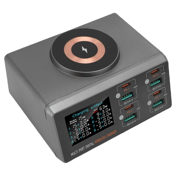 USB Charger Hub, Estacia De Carga USB Múltiple De Escritorio De 140W 8 Puertos Con Puerto PD, Puerto Rápido 3.0 USB, Pantalla LCD Fast USB C Cargador Con Carga Inalápm