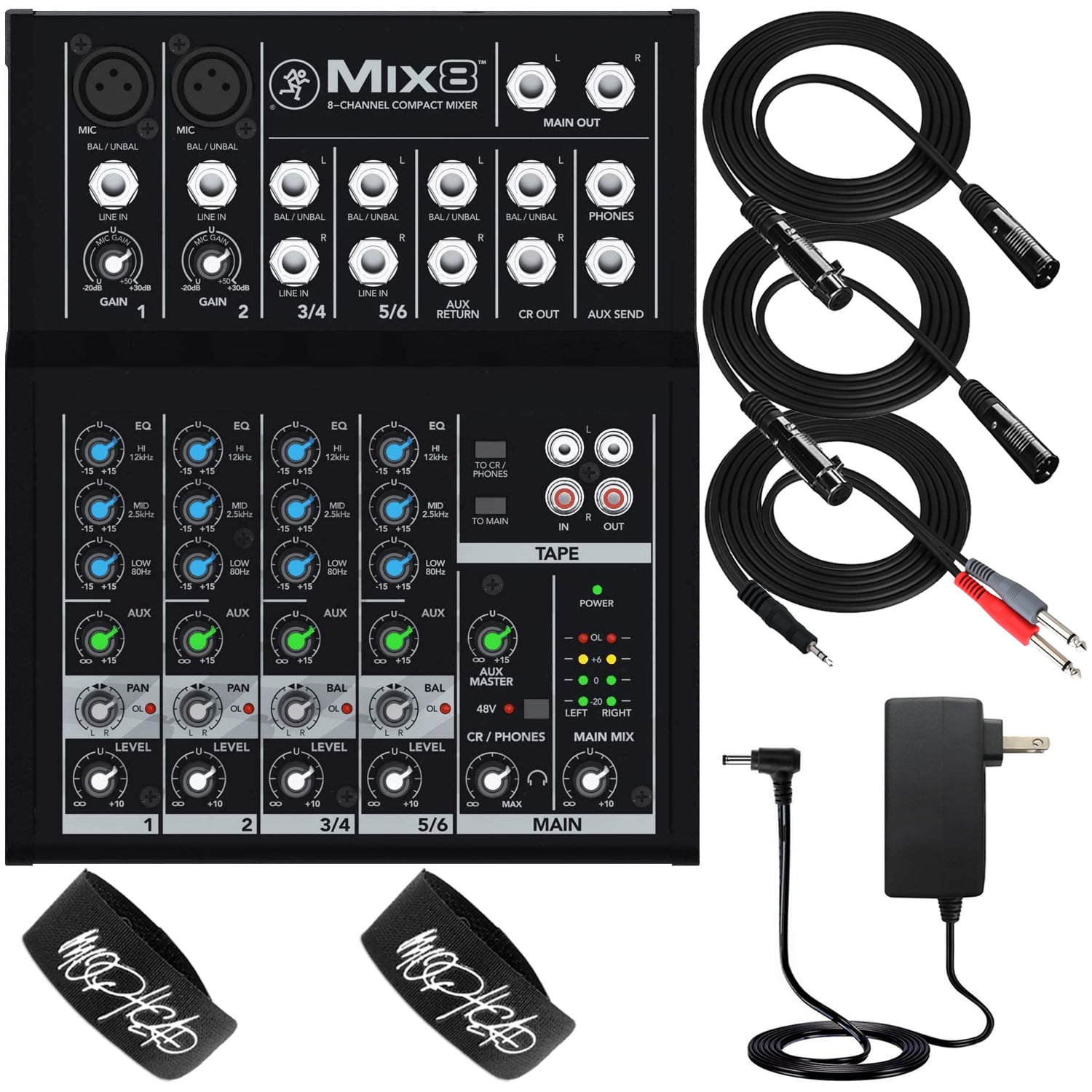 Compact Mixer Constructed w/Durable Metal Chasis+2 XLR Cables Mackie Mix8 8 Ch 