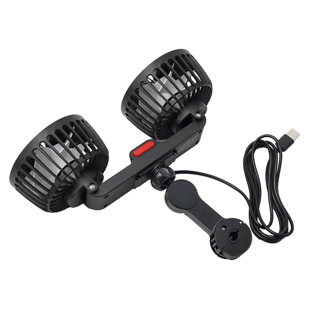 sailesiti Car USB Fan Rechargeable Fan Rear Pillow Portable High Wind Power Chair Back Dual Head Fan Quiet Office Camping Outdoor 12v