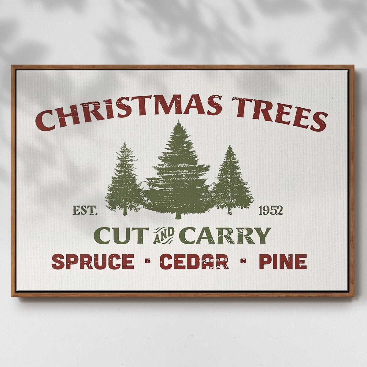Christmas Farm Sign I - Framed Gallery Wrapped Holiday Canvas - 25 x 37 - Rosewood Frame