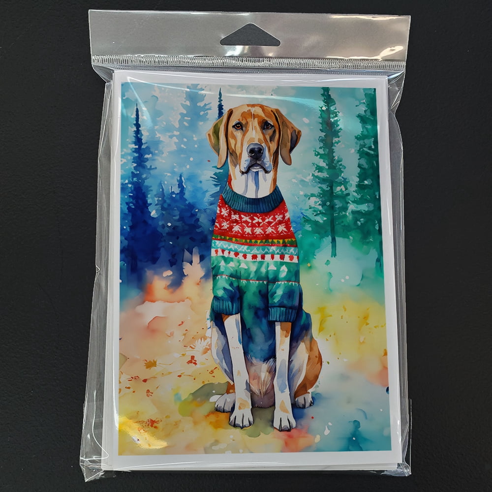 American English Coonhound Christmas Greeting Cards Pack of 8 7 in x 5 in