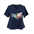 thumbnail image 4 of Pompotops Mode Femmes Imprimé Coton+lin Manches Courtes Col en V Hauts d'Été Blouse T-shirt Liquidation, 4 of 4