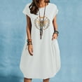 thumbnail image 2 of Vestido suelto de manga corta informal con estampado floral de algodón y lino de verano para mujer con bolsillo y cuello redondo Fridja  qw3495, 2 of 6