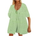 thumbnail image 1 of aidice Summer Rompers for Women Casual Scoop Neck Drawstring Half Sleeve Striped Loose Shorts Jumpsuits, 1 of 5