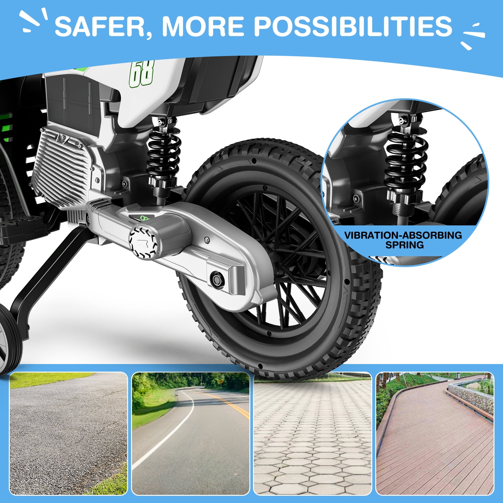 LIGIANT 12V Kids Ride-On Motorcycle, 2×25W Motors, Training Wheels, Throttle Grip, Bluetooth & Music, Spring Suspension