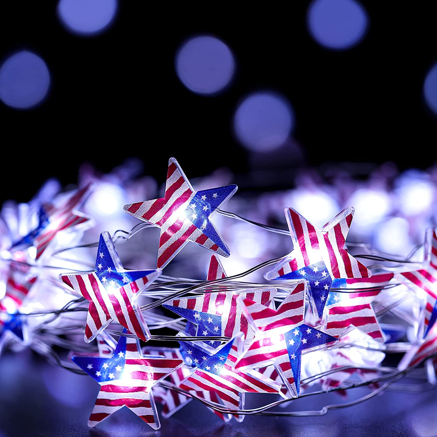 Independence Day Lights Patriotic USA American Stars Flag Lighting for 4th of July 16 Ft 50 LEDs 