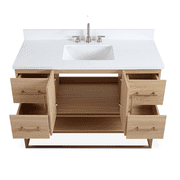 Benton Collection 48 Light Oak Bathroom Vanity with White Quartz Top