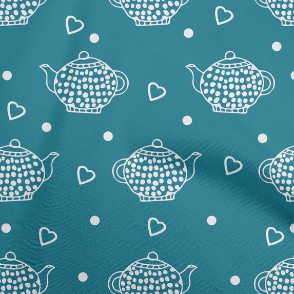 oneOone Polyester Lycra Teal Blue Fabric Tea Kettle Fabric For Sewing Printed Craft Fabric By The Yard 56 Inch Wide