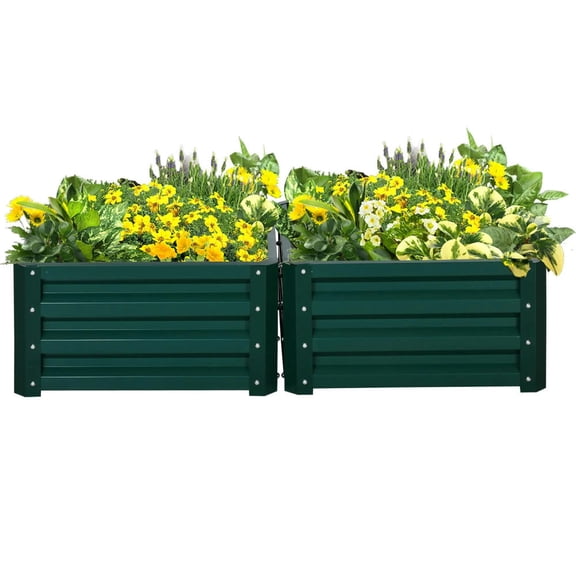 Topcobe Galvanized Raised Garden Bed, Set of 2 Metal Planter Box with Open Bottom, Steel Frame for Growing Vegetables, Flowers, Rust-Resistant, Easy-to-assemble, Planters for Outdoor Plants, Green
