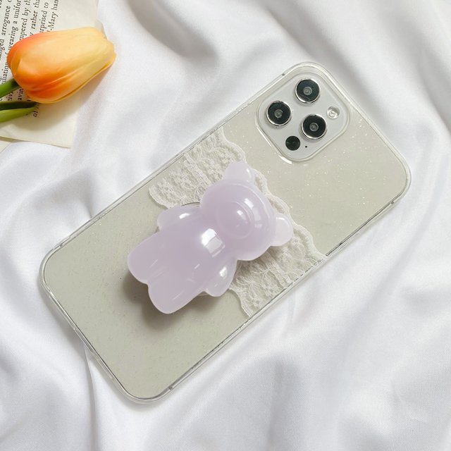 Montura de anillo plegable Lindo 3D Macaron Bear Soporte de dedo para teléfono móvil (Púrpura)