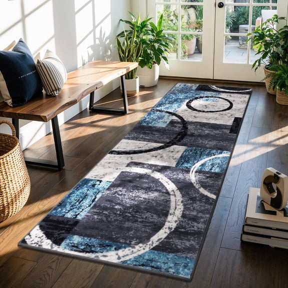 MJIAexp 2'x6' Abstract Kitchen Runner Rug,Indoor Boho Machine Washable Hallway Runner Rug Non-Slip Entryway Runner Laundry Rug Throw Carpet for Living Room Dining Room Hallway Kitchen Light Blue