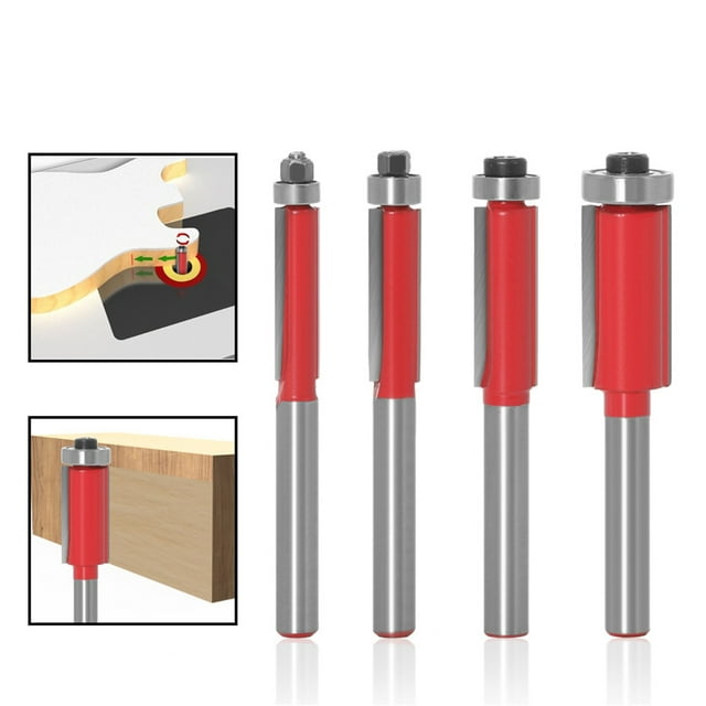 Cqxid Woodworking Tools Under $10 Set 4Pcs Cutting Straight Woodworking Router Trim Tool 6mm Flush Shank Bit Tools & Home Improvement