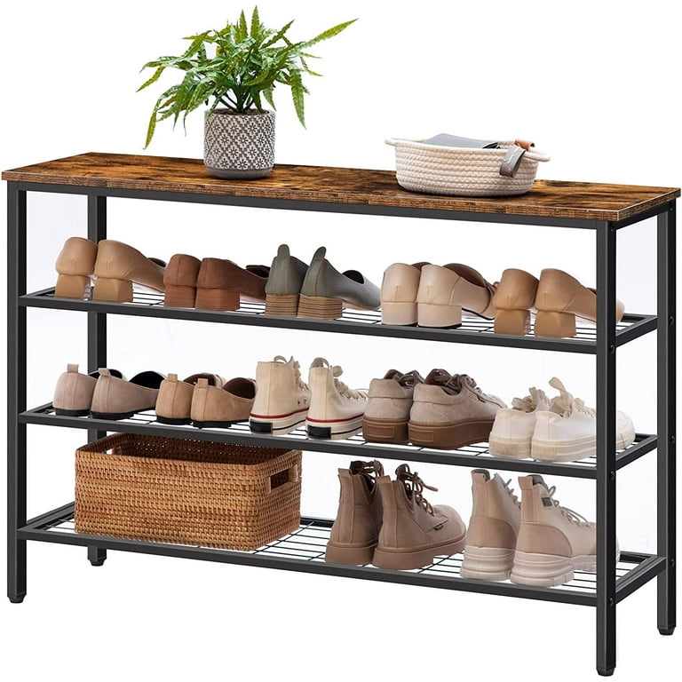 Shoe Organizer with 4 Mesh Shelves Rustic Brown