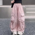 thumbnail image 4 of SJLDQY Girls Cargo Pants Casual Elastic Drawstring Waist Baggy Pants for Girls Wide Leg Sweatpants, 4 of 5