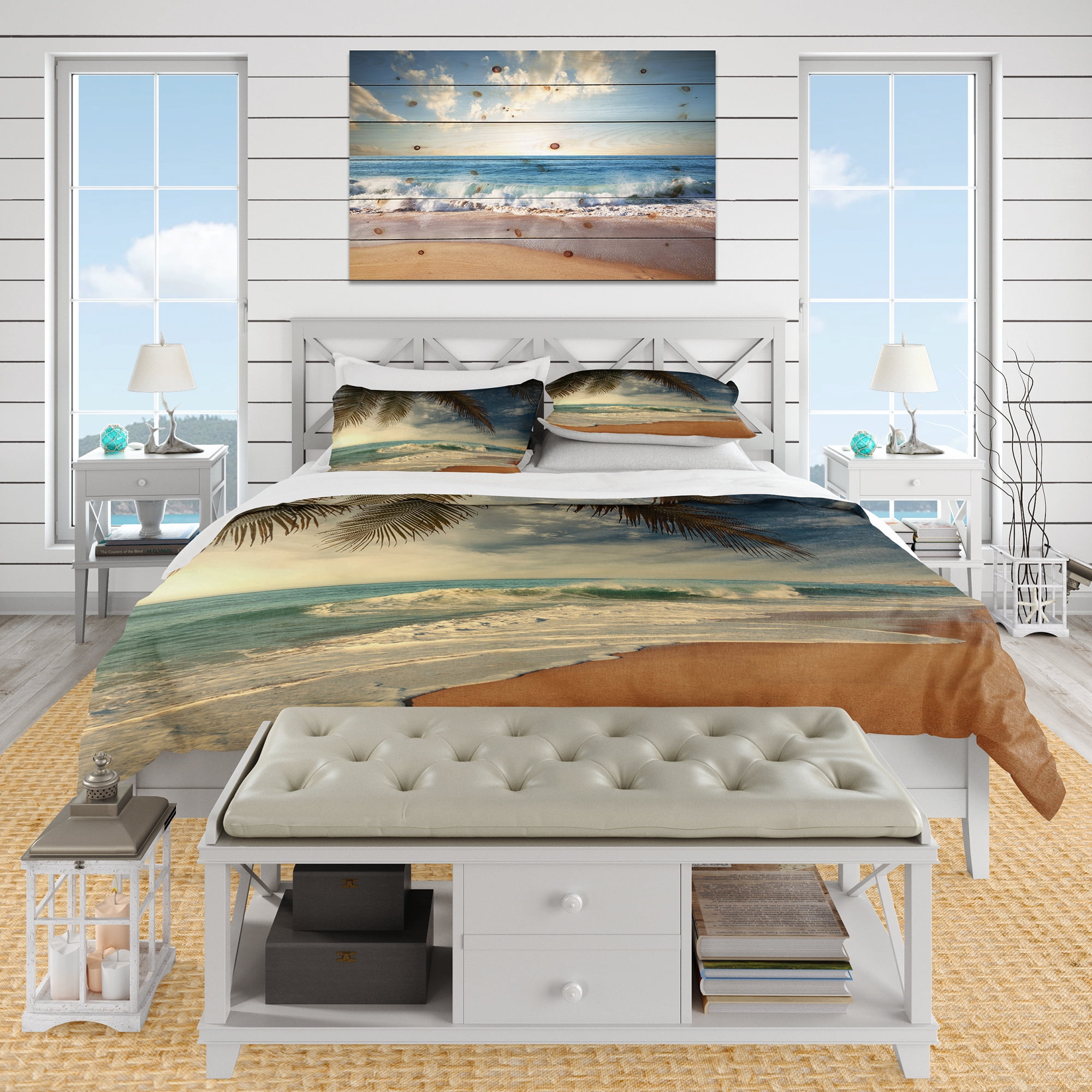 Designart 'Beautiful Tropical Beach with Palms' Beach Duvet Cover Set