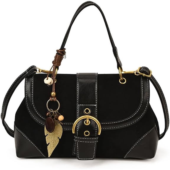 Baguery Women's Vintage Suede Leather Handbag - Retro Top Handle Crossbody Purse, Metal Charm Fall Tote (5 Colors)