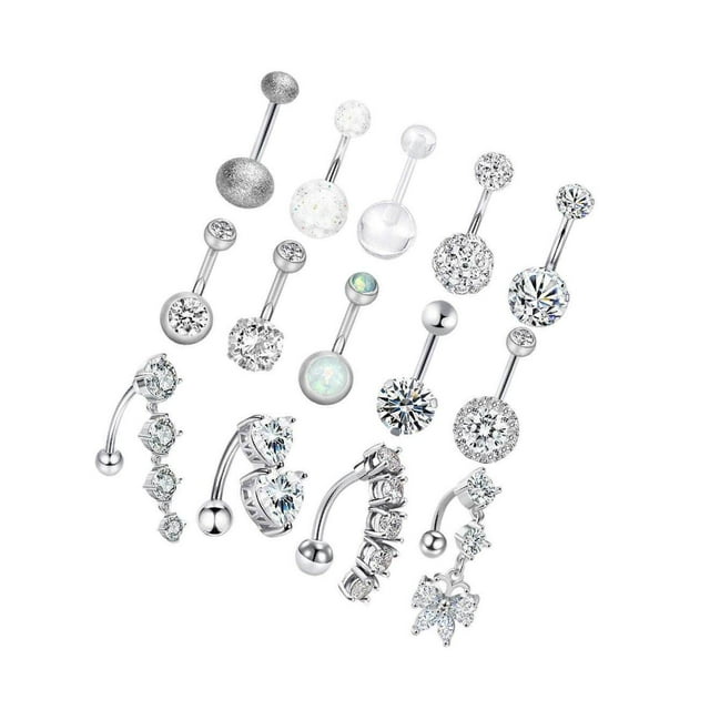 14pcs 14G Belly Button Rings Stainless Steel 10mm Reverse Teen Girls Clothing Kit for Teen Girls Women Silver
