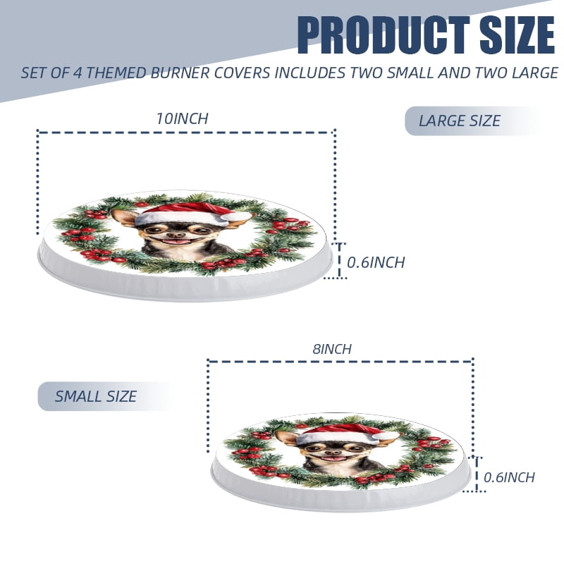 Set of 4 Christmas Electric Range Burner Covers, Christmas Mistletoe Garland Cute Puppy Round Mental Gas Stove Burner Covers for Kitchen Holiday Decoration , 8 Inches and 10 Inches