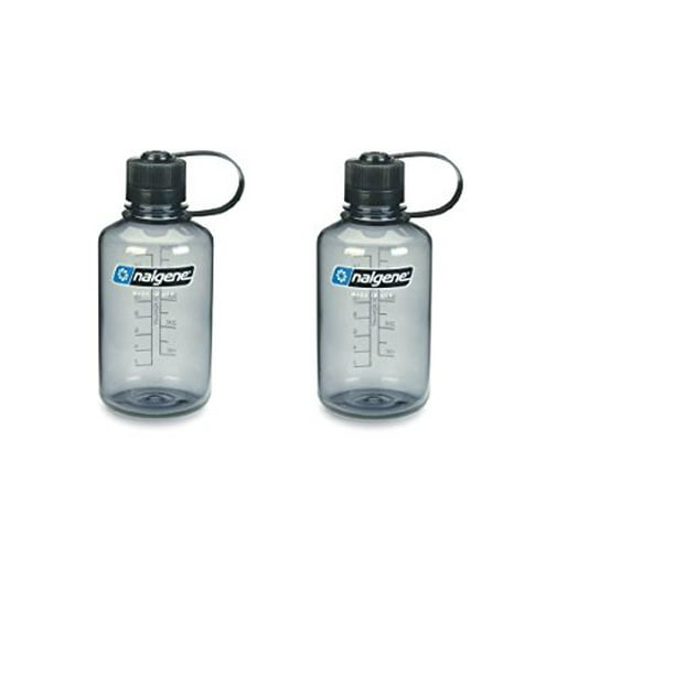 Nalgene Narrow Mouth 16 Ounce Bottle, Gray With Black Cap Set of 2