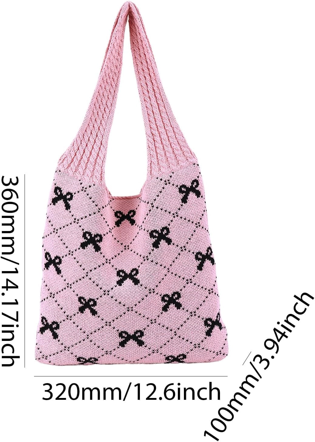 NANAHuang Crochet Tote Bag Y2k Bow Purse for Women Coquette Aesthetic Hobo Bag Cute Shoulder Handbag Knitted Tote Bow Printed Bag