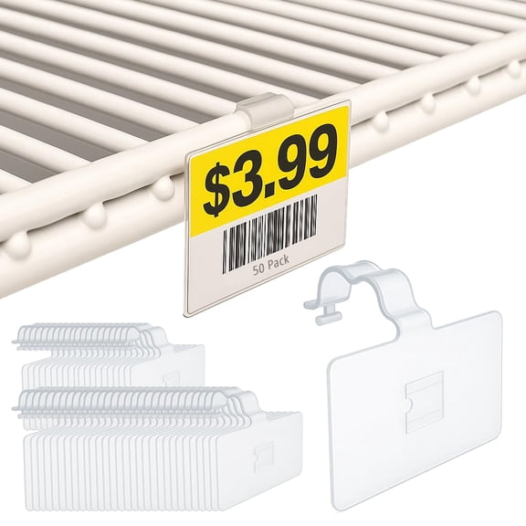 L x 1.25" H Plastic Cooler/Refrigerator UPC Label Holder Clip Organizer for Double Wire Fridge Shelf - 50 Pack