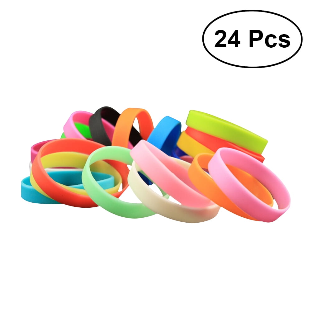 24 Pcs Durable Solid Color Blank Sport Wristbands Silicone Rubber Bracelets 