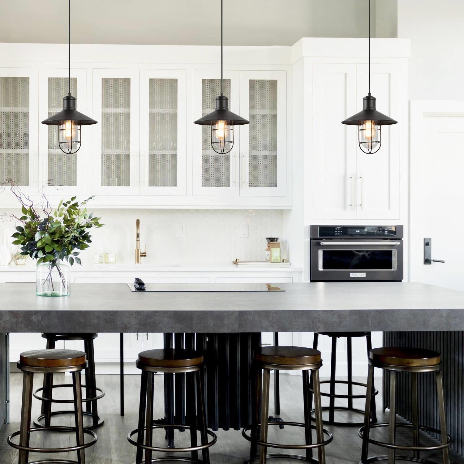 LNC Lustre D'îlot Moderne à 6 Lumières En Bronze Huilé Avec Abat-jour