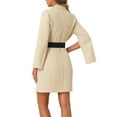 thumbnail image 3 of INSPIRE CHIC Women's Work Dresses Business Slit Sleeve Belted Double Breasted Blazer Dress L Beige, 3 of 6