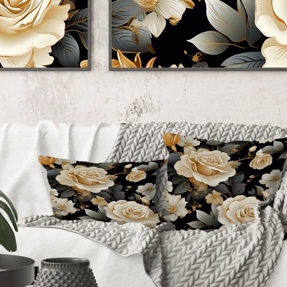 Designart "Elegance in a Timeless Beige Rose Bouquet" Floral Printed Throw Pillow