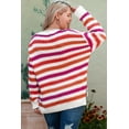 thumbnail image 3 of FOLUNSI Chandail Chic Grande Taille Col en V, Manches Longues, Rayures Roses, Épaules Tombantes, 3 of 8