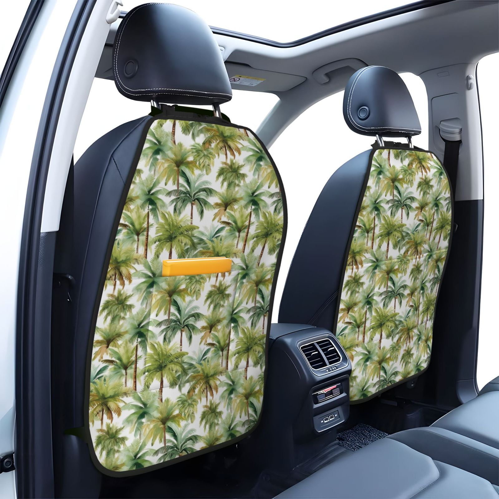 Xecao Green Hawaii Palms Pattern Car Seat Back Protector 2 Pack Large Capacity Pocket, Kick Mats Back Seat Protector