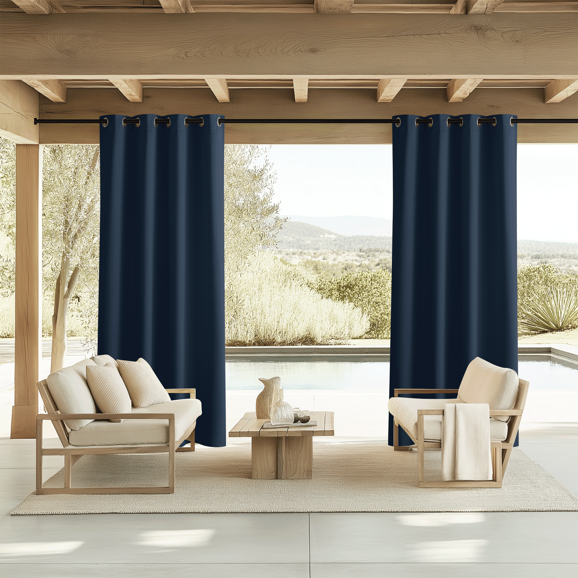 NICETOWN Outdoor Curtain For Patio Waterproof, Sun Blocking Rustproof Grommet Top And Bottom Windproof, Durable Windproof Sun/Rain Blocking For Pergola/Porch, W52 X L108, Sold By Single, Beige