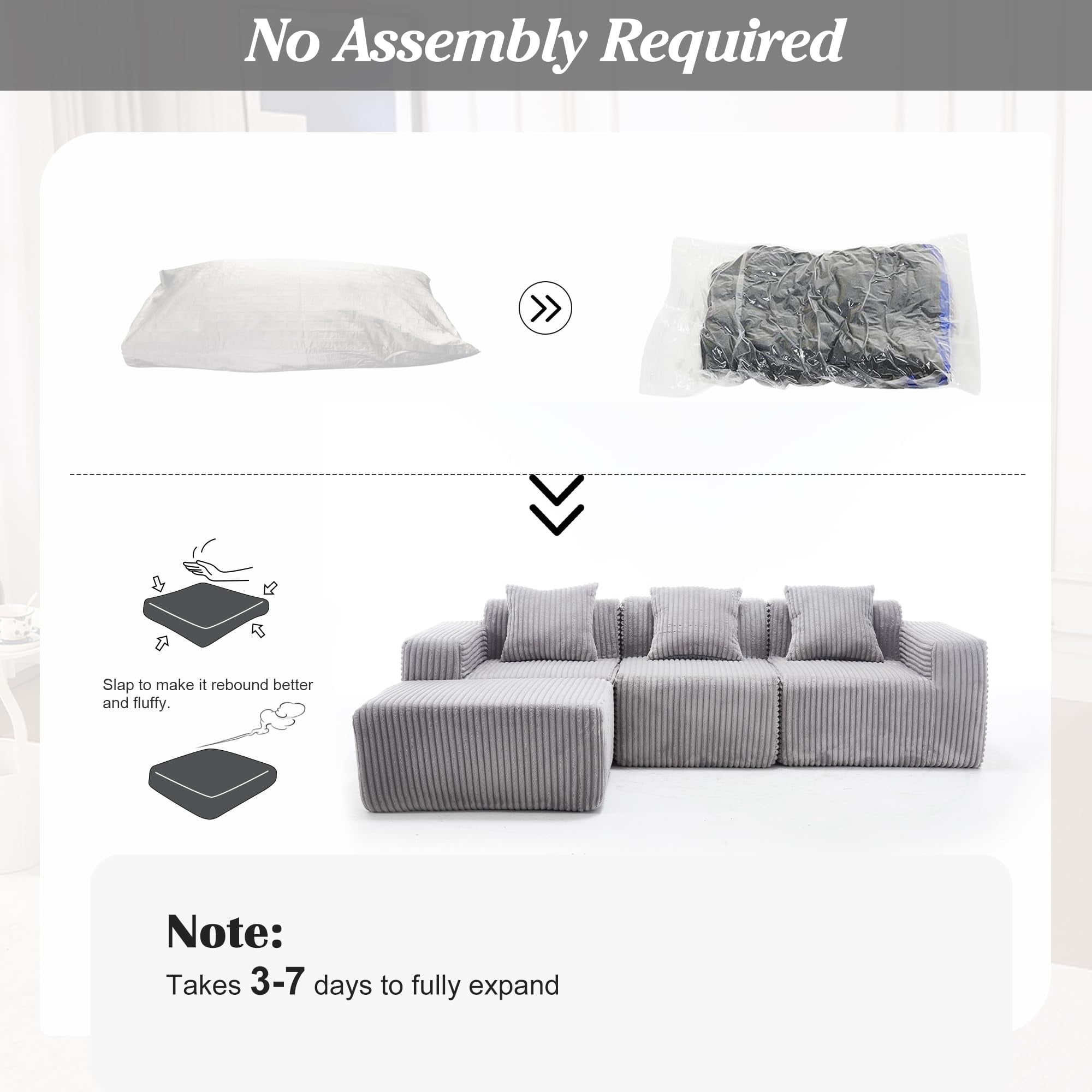 Upholstered Cloud Couch, Modern Minimalist Corduroy Couches for Living Room, Foam-Filled Compressed Sofa,No Assembly Required