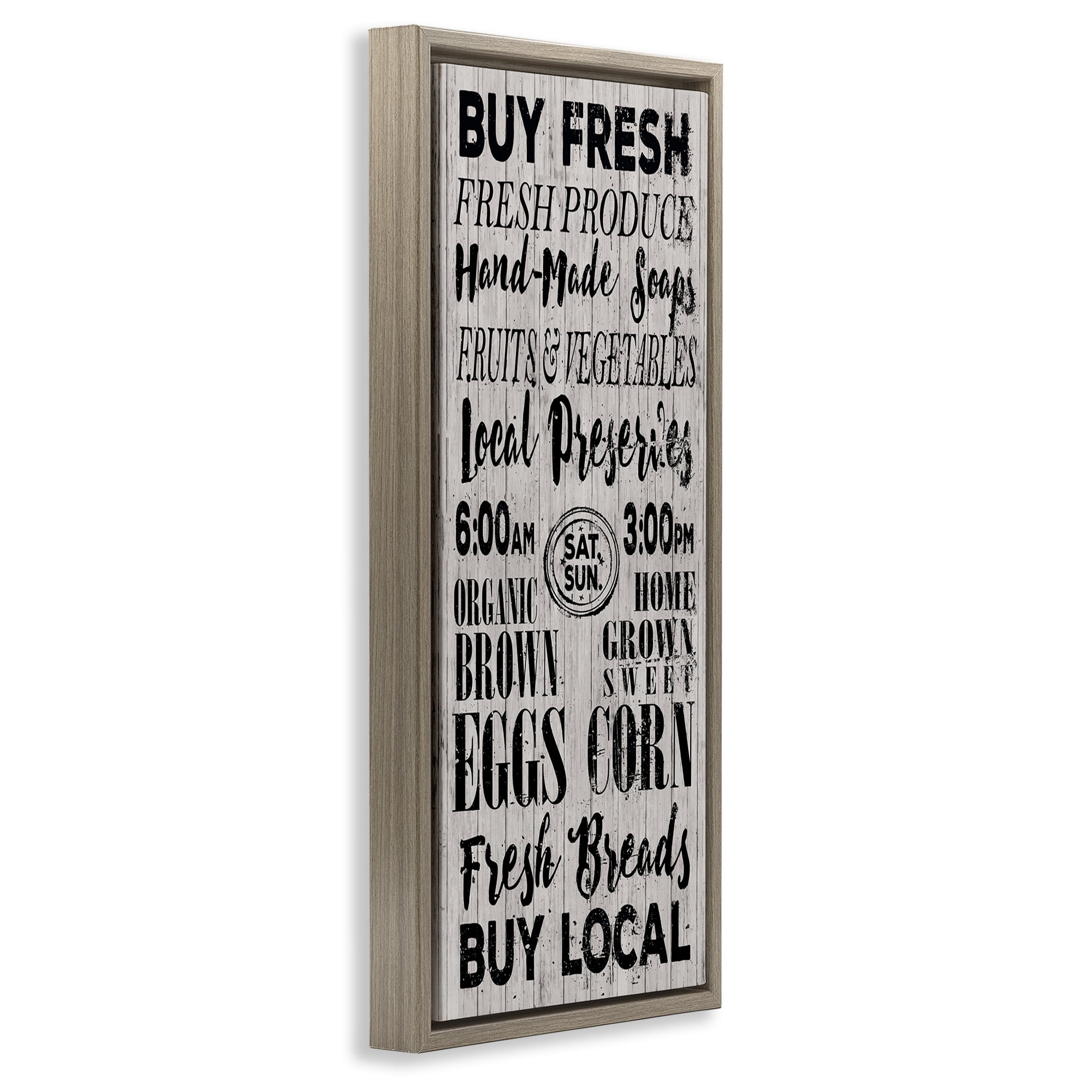 Stupell Industries Buy Farm Fresh Typography Painting Brown Floater Framed Canvas Art Print Wall Art, 11 x 25