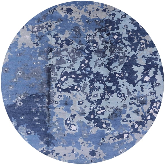 Ahgly Company Machine Washable Indoor Round Industrial Modern Sapphire Blue Area Rugs, 6' Round