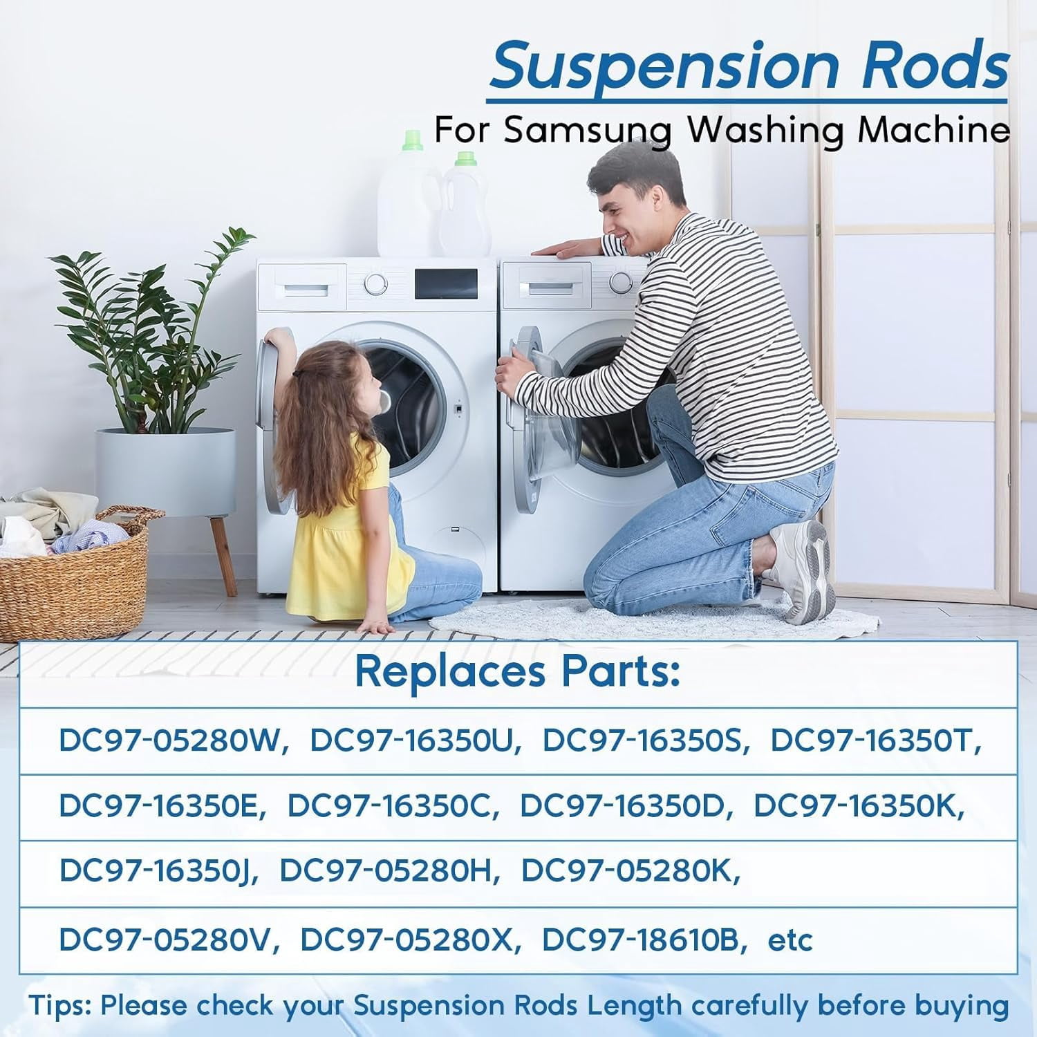 Upgraded DC97-16350U DC97-16350T Washer Suspension Rods for SAMSUNG WA50R5200AW/US, WA50R5400AV/US WA50R5400AW/US WA45T3200AW/A4 WA45H7000AW/A2 and WA45N3050AW/A4 Washing Machine（4pcs）