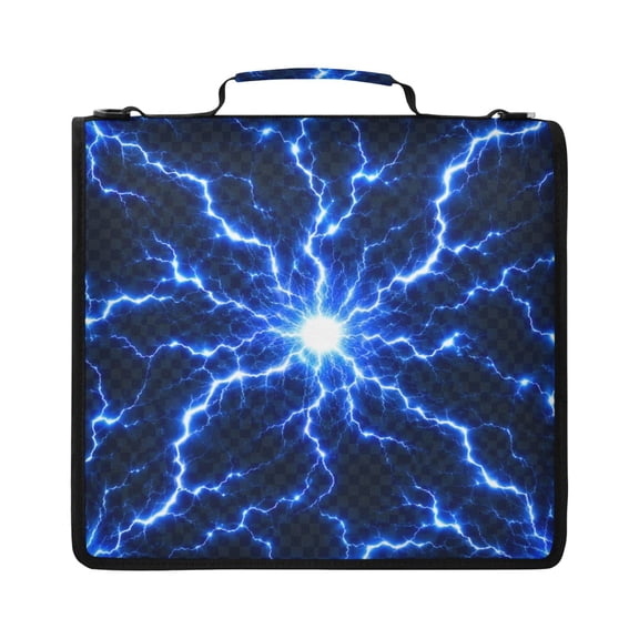 Zipper Binder with Shoulder Strap 2 inch 3 Ring Waterproof File Folder Organizer Bag 500 Sheet Blue Lightning Bolt Pattern