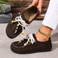 thumbnail image 5 of Suede Moc Toe Loafers for Women Beaded Lace Up Casual Shoes Comfortable Wide Toe Box Slip On Flats Daily Work Walking Shoes Brown Size 8.5, 5 of 7