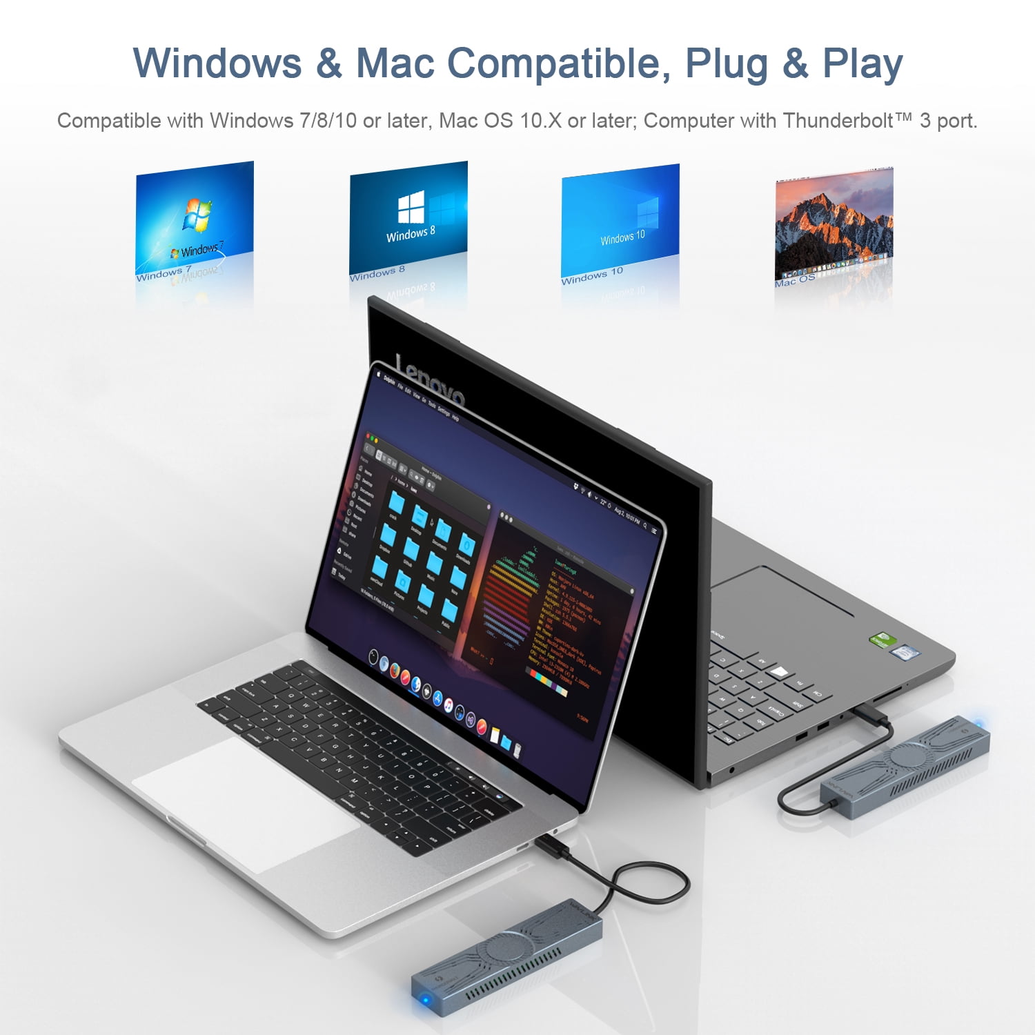 2TB M.2 Enclosure for PCIe NVMe SSD, 40Gbps Type-C to M Key/B+M Key Hard Drive Case, SSD Enclosure