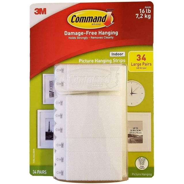 Tiras para colgar cuadros Command, 34 pares grandes, 68 tiras