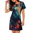 thumbnail image 2 of Easygdp Fleur Colorée Chèvre pour Chemise de Nuit Femme Vêtements de Nuit Manches Courtes Chemise Décontractée Imprimée Robe de Nuit, 2 of 6