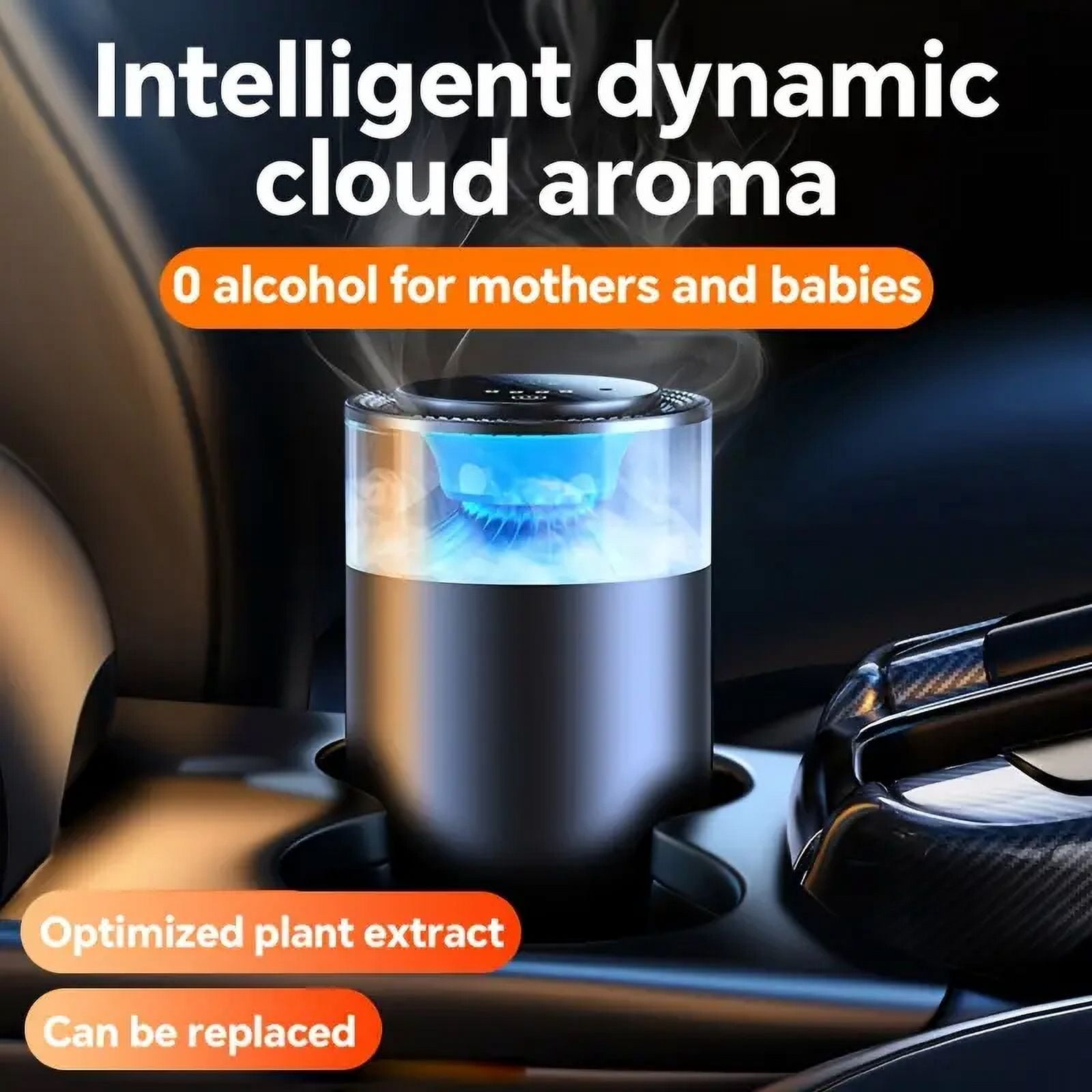Smart Car Air Freshener, Mood Light and Misting Car Fragrance, Auto On/Off Air Freshener Diffuser, Adjustable Intensity, Premium Scent - Mystic Ice